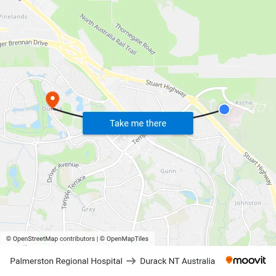 Palmerston Regional Hospital to Durack NT Australia map