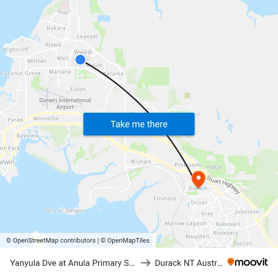 Yanyula Dve at Anula Primary School to Durack NT Australia map