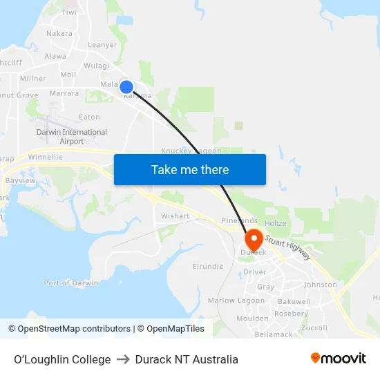 O’Loughlin College to Durack NT Australia map