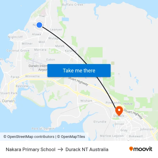 Nakara Primary School to Durack NT Australia map