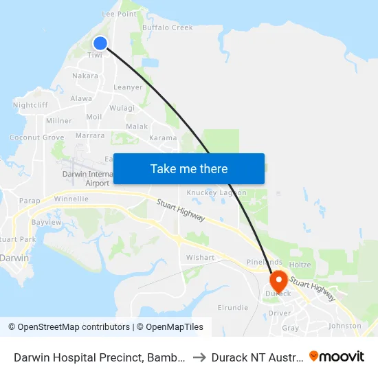 Darwin Hospital Precinct, Bambatj Rd to Durack NT Australia map