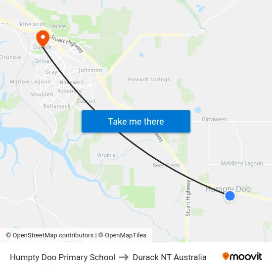 Humpty Doo Primary School to Durack NT Australia map