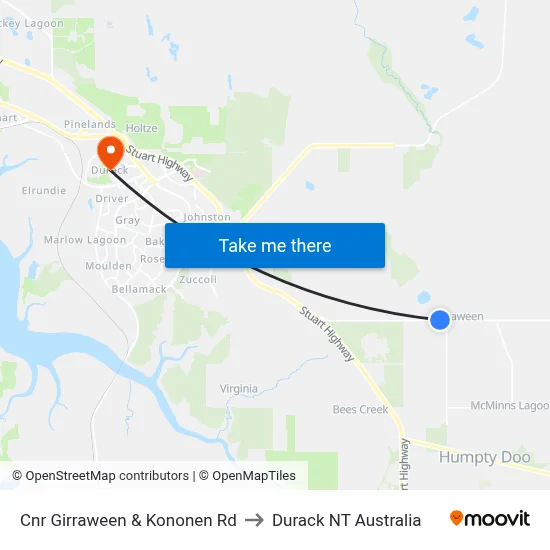 Cnr Girraween & Kononen Rd to Durack NT Australia map