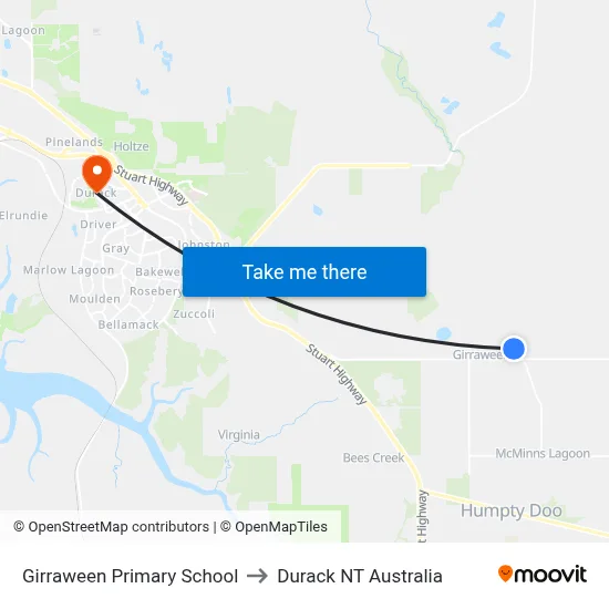 Girraween Primary School to Durack NT Australia map