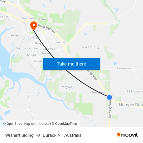 Wishart Siding to Durack NT Australia map