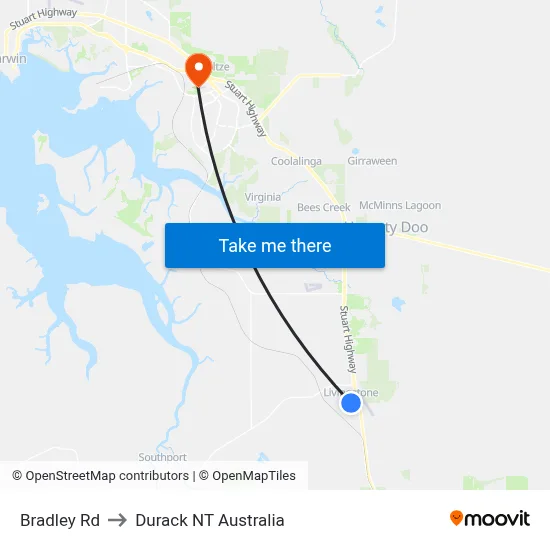 Bradley Rd to Durack NT Australia map