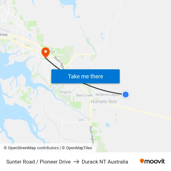 Sunter Road / Pioneer Drive to Durack NT Australia map
