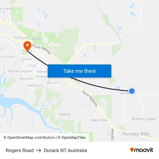 Rogers Road to Durack NT Australia map