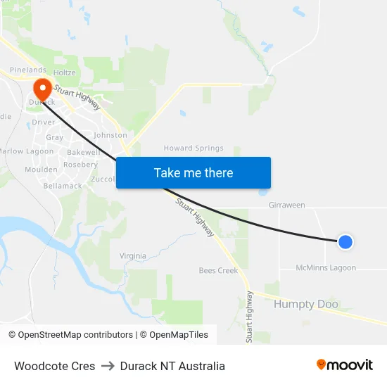 Woodcote Cres to Durack NT Australia map