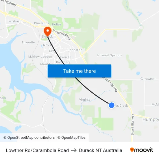 Lowther Rd/Carambola Road to Durack NT Australia map