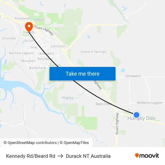 Kennedy Rd/Beard Rd to Durack NT Australia map