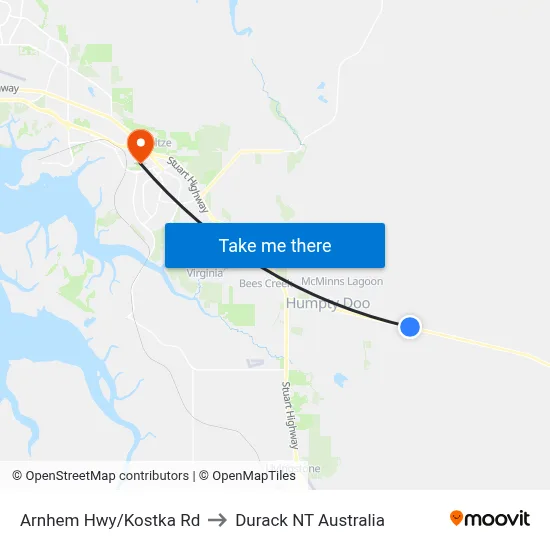 Arnhem Hwy/Kostka Rd to Durack NT Australia map