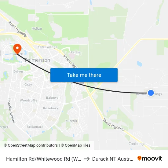 Hamilton Rd/Whitewood Rd (West) to Durack NT Australia map