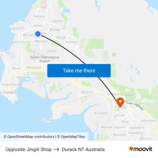 Opposite Jingili Shop to Durack NT Australia map