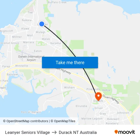 Leanyer Seniors Village to Durack NT Australia map