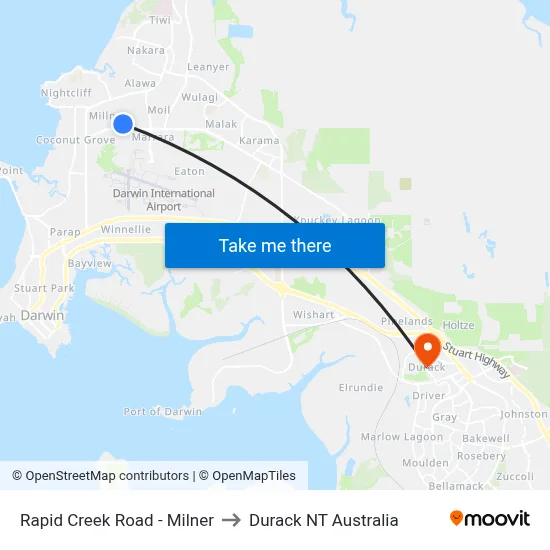 Rapid Creek Road - Milner to Durack NT Australia map