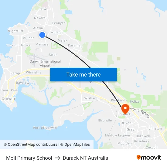 Moil Primary School to Durack NT Australia map
