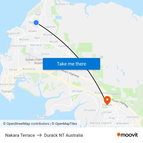 Nakara Terrace to Durack NT Australia map