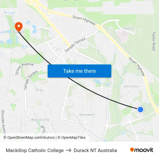 Mackillop Catholic College to Durack NT Australia map