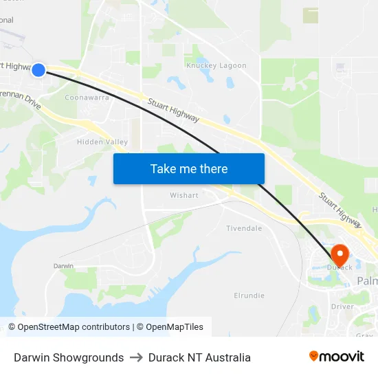 Darwin Showgrounds to Durack NT Australia map