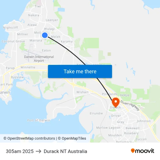 305am 2025 to Durack NT Australia map