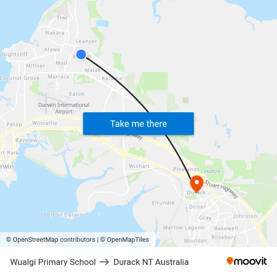 Wualgi Primary School to Durack NT Australia map