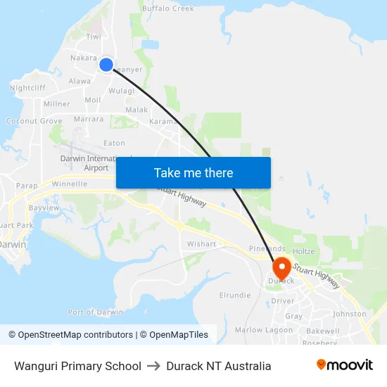Wanguri Primary School to Durack NT Australia map