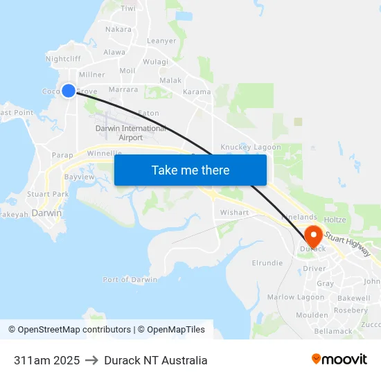 311am 2025 to Durack NT Australia map