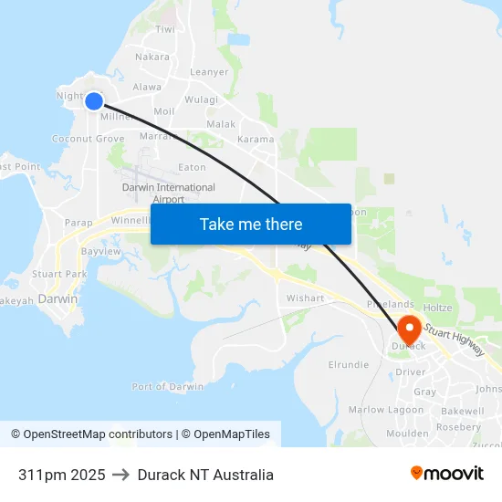 311pm 2025 to Durack NT Australia map