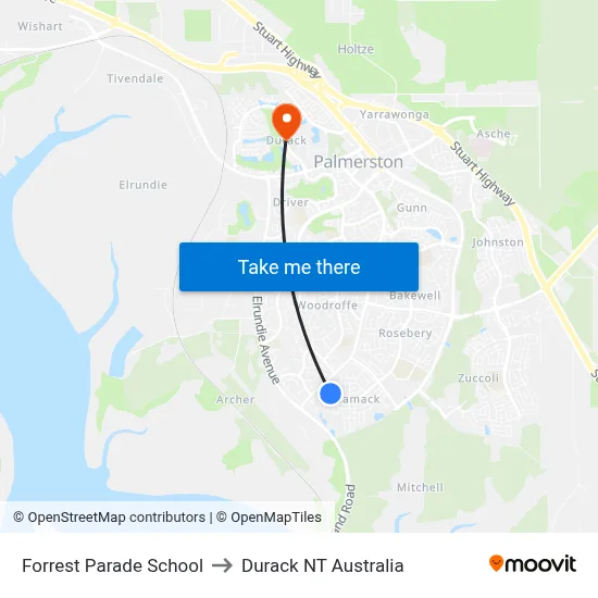 Forrest Parade School to Durack NT Australia map