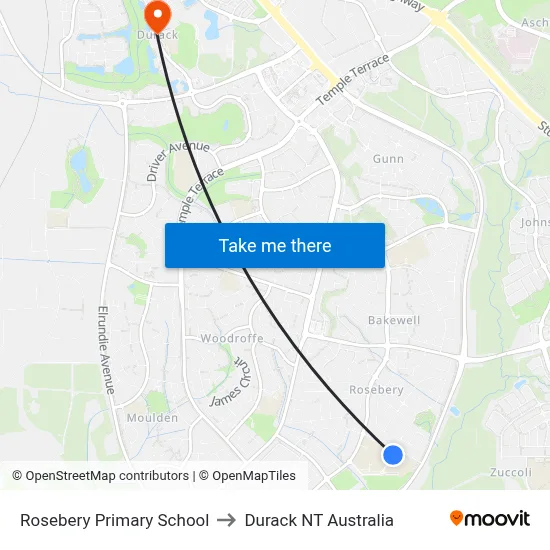 Rosebery Primary School to Durack NT Australia map