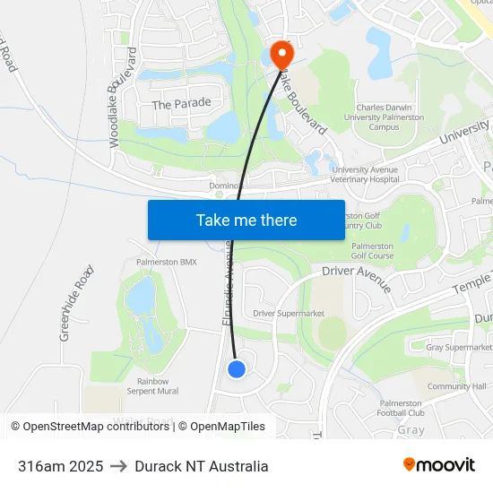 316am 2025 to Durack NT Australia map