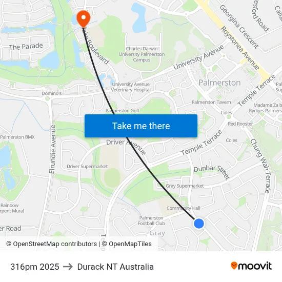 316pm 2025 to Durack NT Australia map