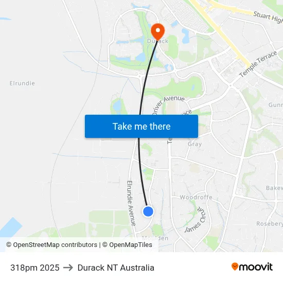 318pm 2025 to Durack NT Australia map