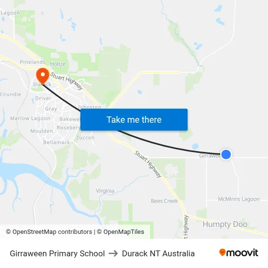 Girraween Primary School to Durack NT Australia map