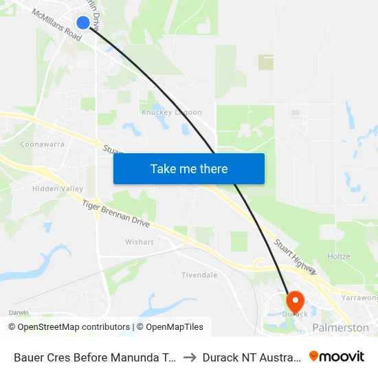 Bauer Cres Before Manunda Tce to Durack NT Australia map