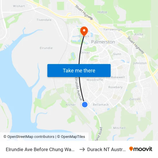 Elrundie Ave Before Chung Wah Tce to Durack NT Australia map
