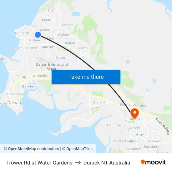 Trower Rd at Water Gardens to Durack NT Australia map
