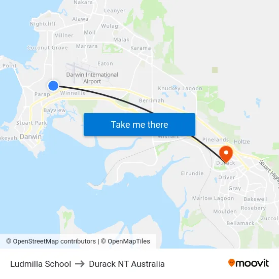 Ludmilla School to Durack NT Australia map