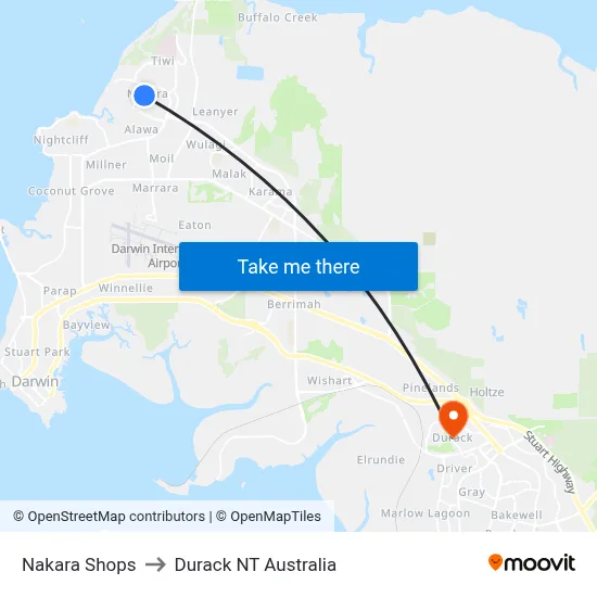 Nakara Shops to Durack NT Australia map