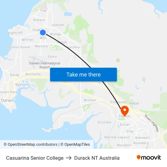 Casuarina Senior College to Durack NT Australia map