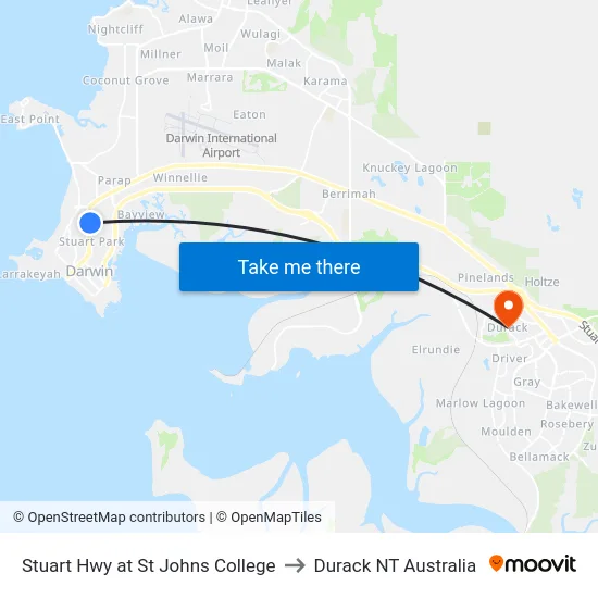 Stuart Hwy at St Johns College to Durack NT Australia map