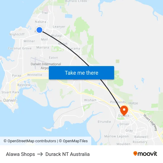 Alawa Shops to Durack NT Australia map