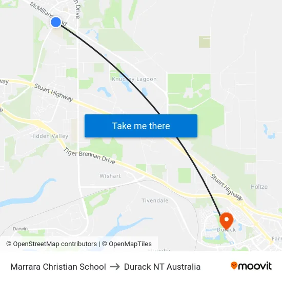 Marrara Christian School to Durack NT Australia map