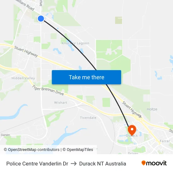 Police Centre Vanderlin Dr to Durack NT Australia map