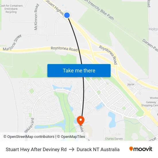 Stuart Hwy After Deviney Rd to Durack NT Australia map