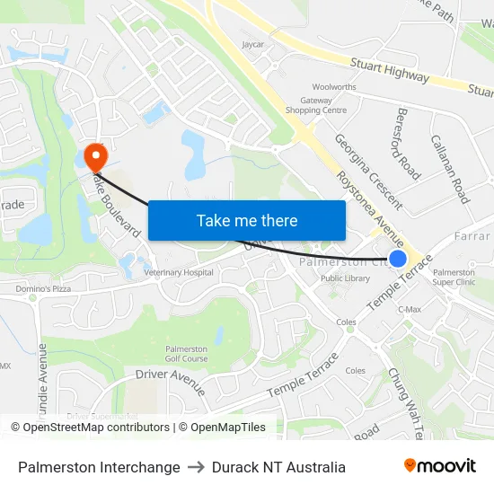 Palmerston Interchange to Durack NT Australia map