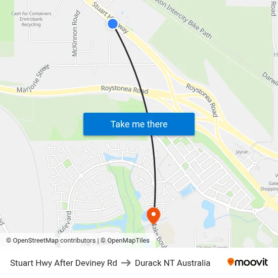 Stuart Hwy After Deviney Rd to Durack NT Australia map