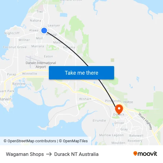 Wagaman Shops to Durack NT Australia map