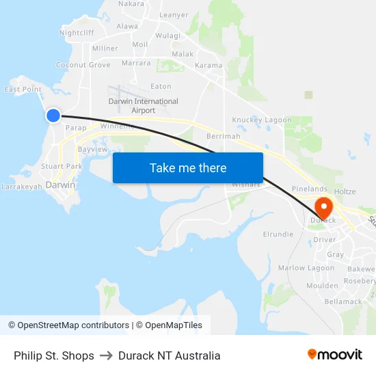 Philip St. Shops to Durack NT Australia map